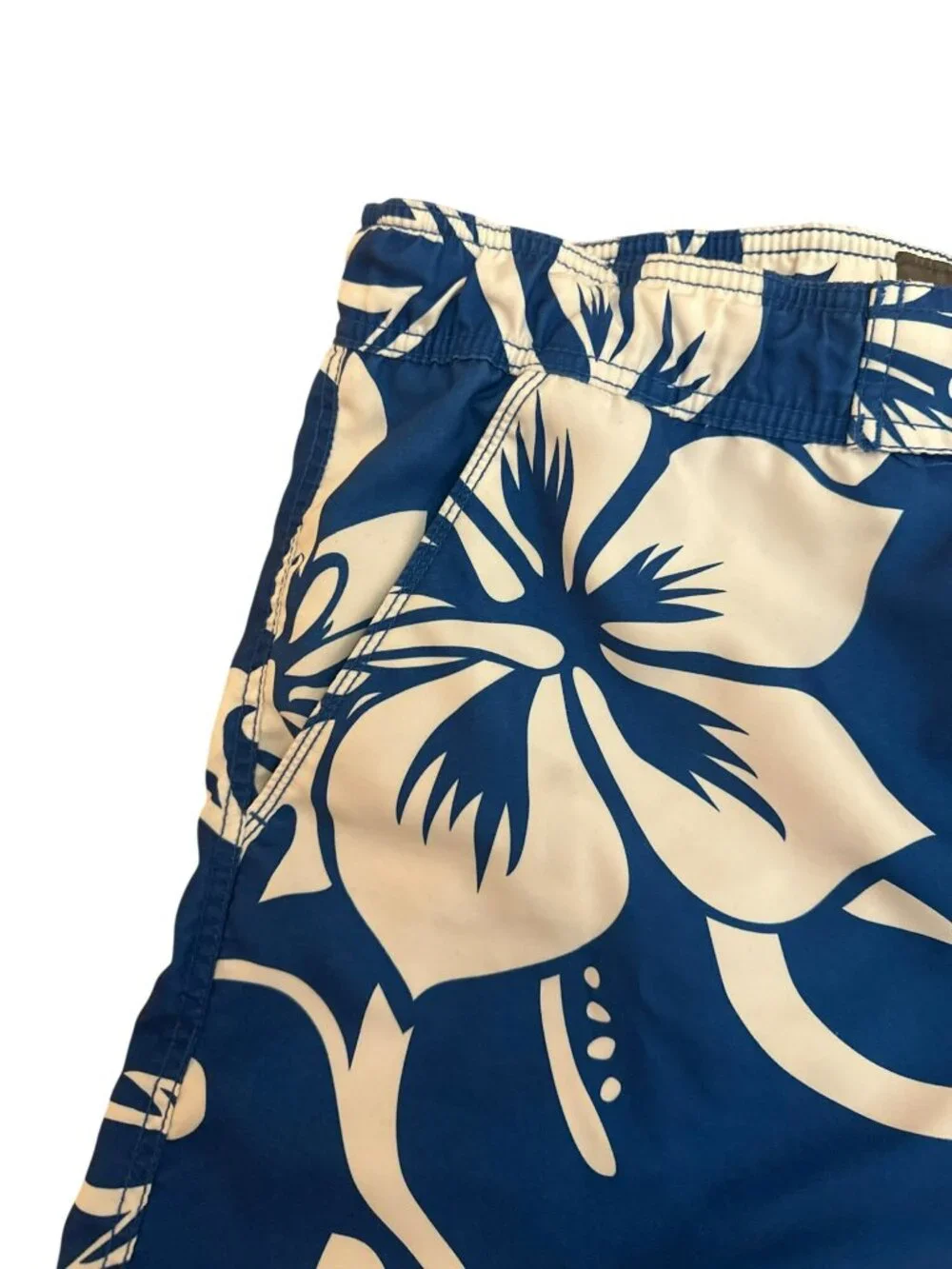 Old Navy Mens Swim Trunks L Blue Floral Hawaiian Drawstring Aloha Vacation